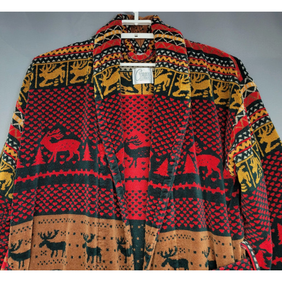 Vintage Cypress Aztec Robe One Size Southwest PrintBoho Bath Terry Cloth Moose - Picture 6 of 13